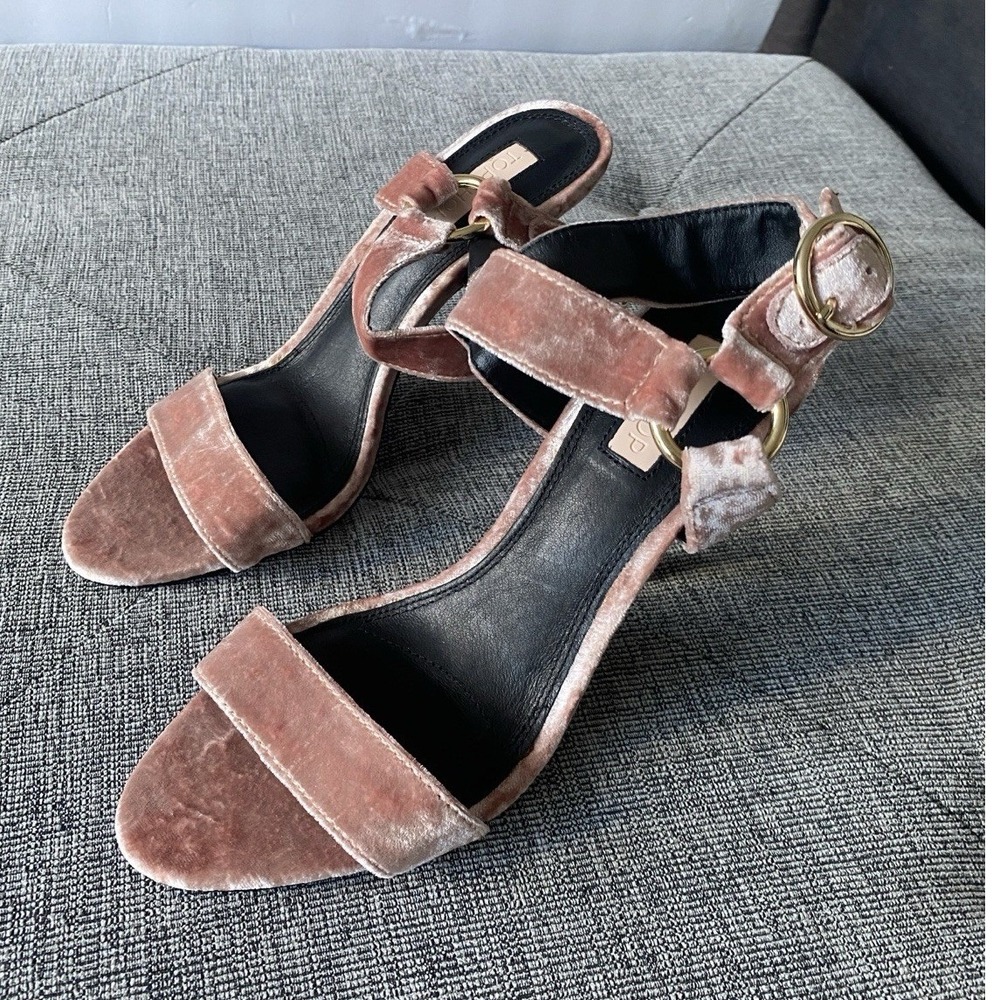 Topshop Blush Pink Velvet Heeled Sandals with Gold Buckle Accents 7.5